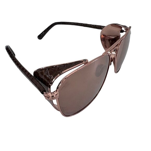 Linda Farrow Rose Gold Titanium Snakeskin Folding Blinker Aviator Sunglasses - Picture 4 of 14